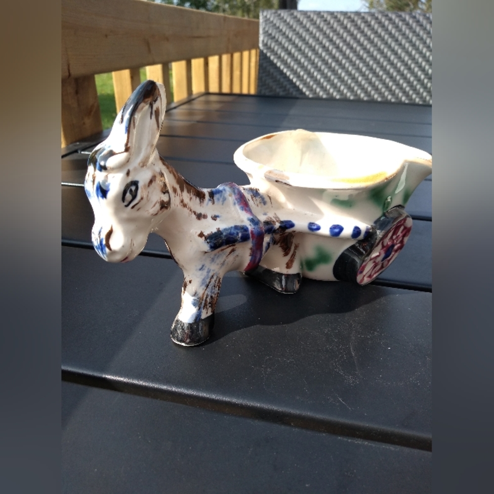 Kitschy Kritters, Vintage Donkey & Wagon Planter, Colourful - Picture 1 of 13
